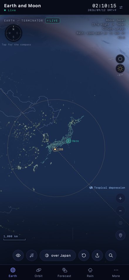 Japan at night, seen from above